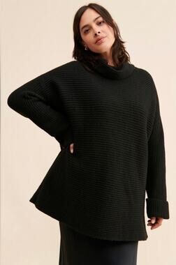 Anthropologie Pilcro Chunky Ribbed Cowl Neck Oversized Sweater Black Size M